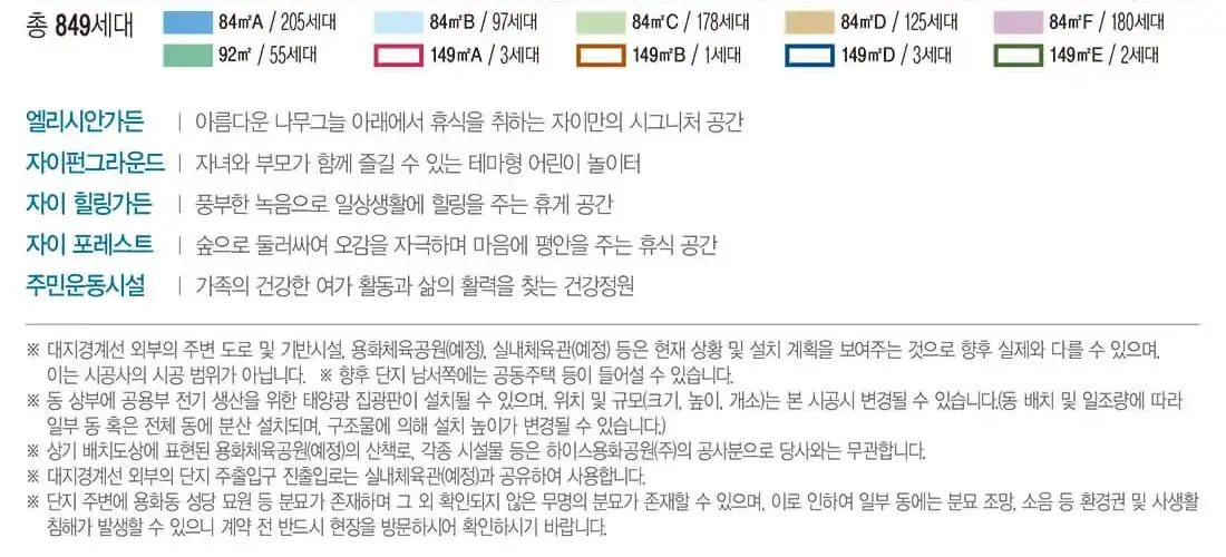 2단지 내부 시설의 종류입니다